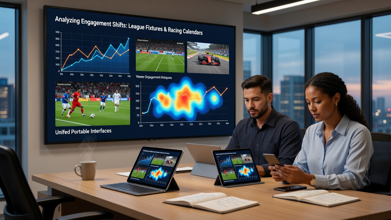 Mobile Schnittstellen zeigen parallele Sportkalender mit Echtzeit-Updates für Liga-Partien und Rennen