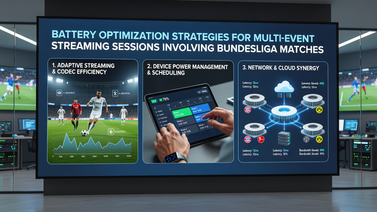 Darstellung von Akkustatus und Streaming-Optimierungen auf Smartphones während Sportveranstaltungen