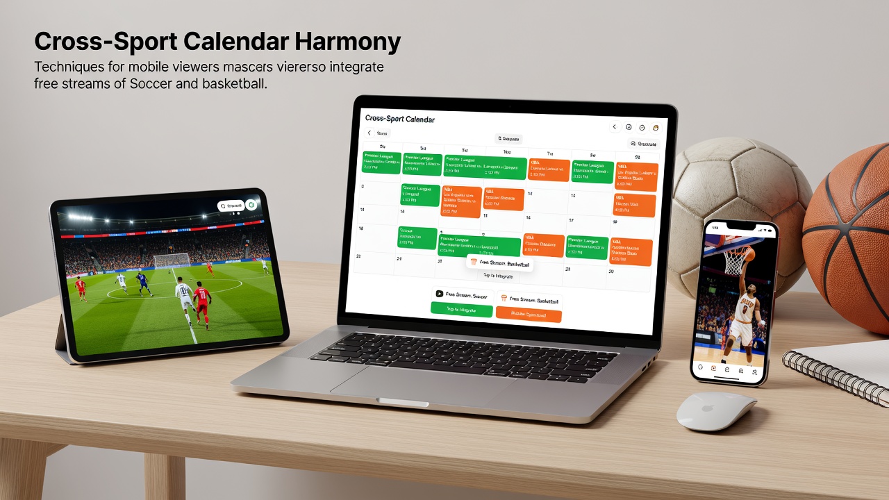 Synchronisierte Ansicht von Formel-1- und Basketball-Terminen auf einem Tablet mit mobilen Streaming-Optionen