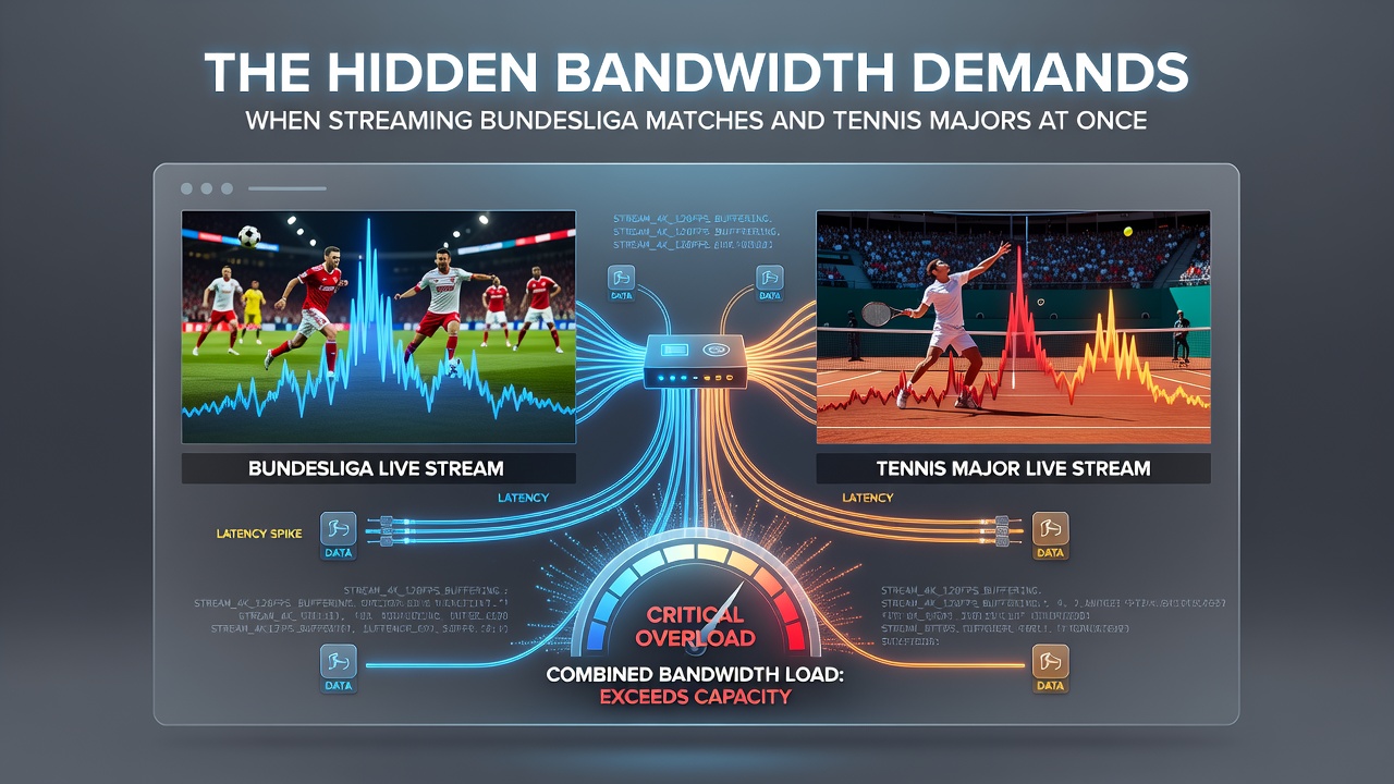 Vergleich der Datenraten bei kombinierten Sport-Streams über verschiedene Netzwerktypen