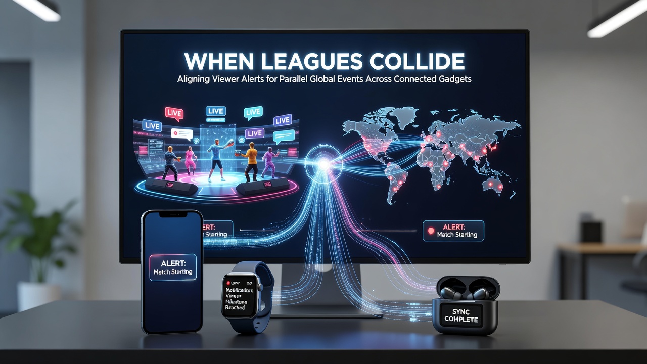 Vernetzte Geräte zeigen synchronisierte Sportbenachrichtigungen während paralleler Events